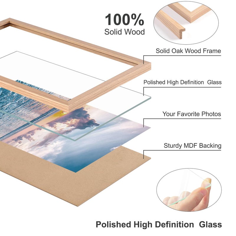 ATOBART 8x10 Picture Frames Solid Wood, 6 Pack OAK Photo Frame Set with Real Glass Cover, Natural Wood Color Frames, for Wall Mounting or Tabletop Display - Image 5